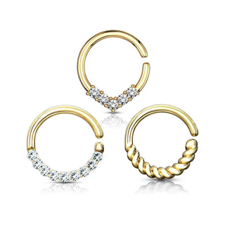 Septum Pack Anneau de Zircone Or Pliable, 3 morceaux