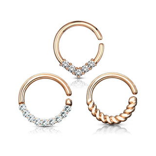 Septum Pack Anneau de Zircone Or Pliable, 3 morceaux