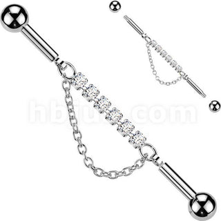 Industrial Barbell centered 6 crystal connector dangle chain