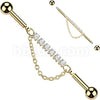 Industrial Barbell centered 6 crystal connector dangle chain