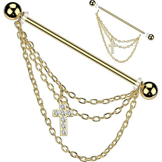 Industrial Barbell Cross zirconia chain dangle