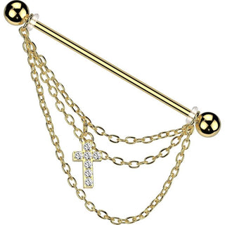 Industrial Barbell Cross zirconia chain dangle