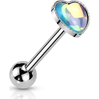 Barbell iridescent stone heart