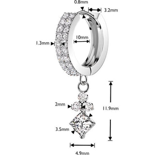 Earring Trinity and Square Cubic Zirconia Dangle 1 Pair