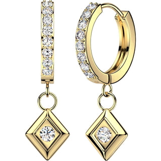 Earring Square Dangle with Center Cubic Zirconia 1 Pair