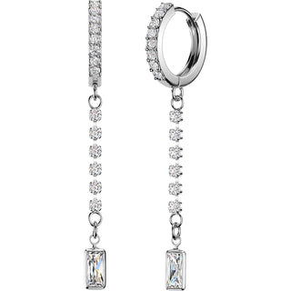 Earring Rectangular Dangle with Cubic Zirconia Chain 1 Pair