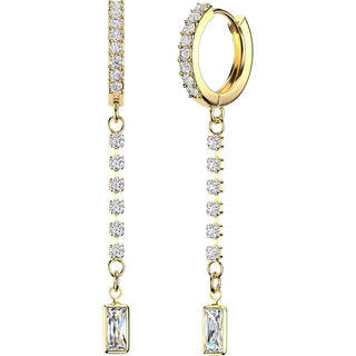 Earring Rectangular Dangle with Cubic Zirconia Chain 1 Pair