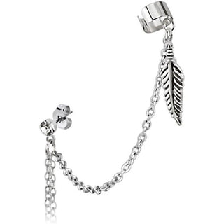 Stud Earring Ear Cuff Feather Chain dangle Silver