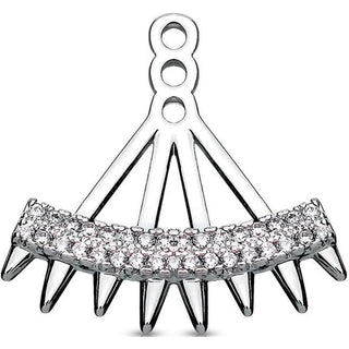 Attachment Double Lined Micro Pave Cubic Zirconia Fan Spikes Earring Jacket Cartilage Stud Add on