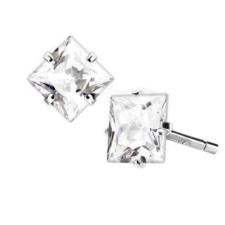 Silver 925 Stud Earring Sterling Silver Clear Square Cut Cubic Zirconia Stud Earring 1 Pair