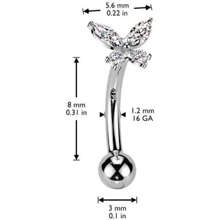 Or 14kt Sourcil papillon zircone Enfoncer