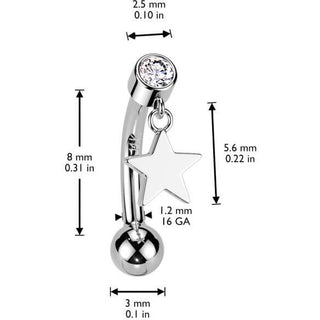 Or 14kt Sourcil étoile zircone pendentif Enfoncer