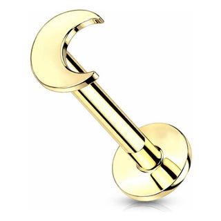 Solid Gold 14 Carat Labret Moon Flat Push-In