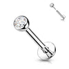 Solid Gold 14 Carat Labret Ball Flat Zirconia Push-In