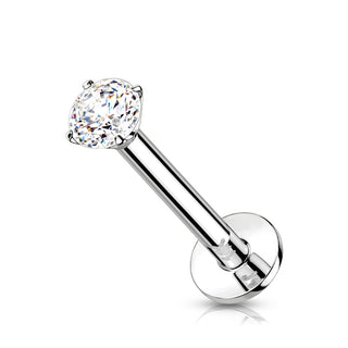 Or 14kt Labret Zircone Ronde Enfoncer