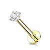 Or 14kt Labret Zircone Ronde Enfoncer