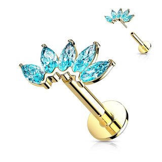 Solid Gold 14 Carat Labret Marquise 5 Zirconia Push-In