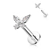 Or 14kt Labret Papillon Zircone Enfoncer