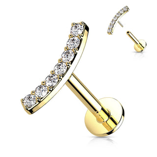 Or 14kt Labret Barre Courbée Zircone Enfoncer