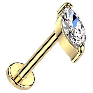 Solid Gold 14 Carat Labret zirconia marquise cut Push-In