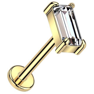 Solid Gold 14 Carat Labret zirconia baguette cut Push-In