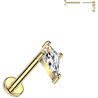 Or 14kt Labret tête de lance zircone Enfoncer