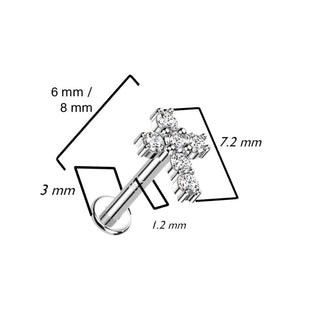 Solid Gold 14 Carat Labret Cross Zirconia Internally Threaded