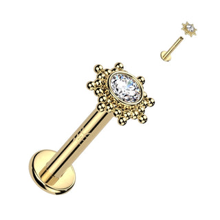 Or 14kt Labret Fleur Zircone Opale Filetage Interne