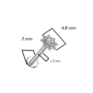 Or 14kt Labret Fleur Zircone Opale Filetage Interne