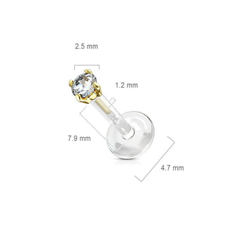 Or 14kt Labret Zircone Enfoncer