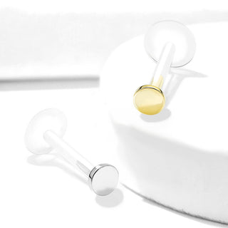 Or 14kt Labret Rond Plat Enfoncer