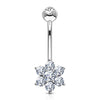 Or 14kt Piercing Nombril Fleur Zircone