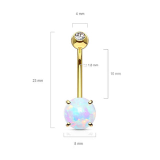 Solid Gold 14 Carat Belly Button Piercing Round Opal