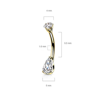 Or 14kt Piercing Nombril Goutte Zircone