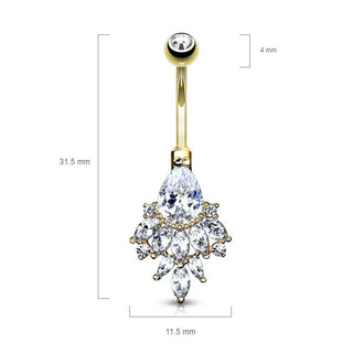 Or 14kt Piercing Nombril Poire Zircone