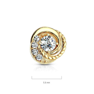 Or 14kt Ancre Dermale Tourbillon Zircone Filetage Interne