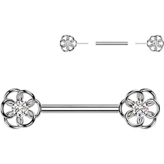 Nipple Piercing cubic zirconia center flower