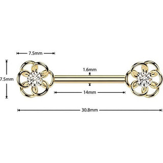 Nipple Piercing cubic zirconia center flower