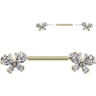 Nipple Piercing pave cubic zirconia butterfly Push-In