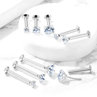 Labret Zirconia Prong setting Silver Push-In