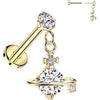 Labret prong setting cubic zirconia and cubic zirconia saturn dangle Push-In
