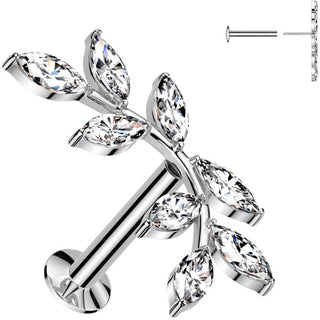 Labret double olive branch zirconia marquise cut Push-In