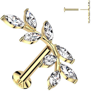 Labret double olive branch zirconia marquise cut Push-In