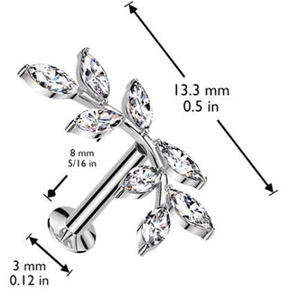 Labret branche d'olivier double zirconia taille marquise Enfoncer