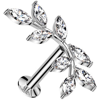 Labret branche d'olivier double zirconia taille marquise Enfoncer