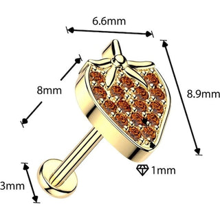 Labret pave cubic zirconia strawberry Push-In
