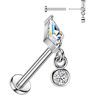 Labret prong setting kite cubic zirconia and bezel setting cubic zirconia dangle Push-In