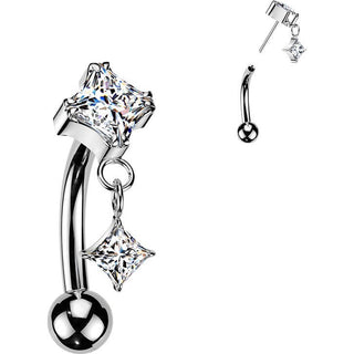 Titanium Curved Barbell prong setting zirconia cubic zirconia cubic zirconia dangle Push-In