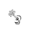 Titanium Stud Earring Titan Threadless Earring Stud Cubic Zirconia Flower Top