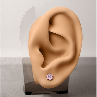 Titanium Stud Earring Titan Threadless Earring Stud Cubic Zirconia Flower Top